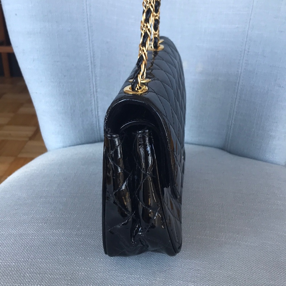Vintage Black Patent Leather Shoulder Bag - Picture 3 of 8